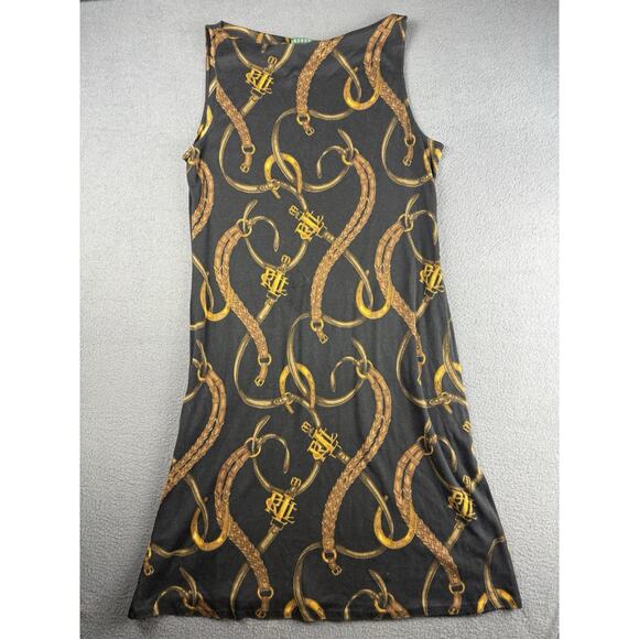 Lauren Ralph Lauren Women's Sz XL Silk Mid-length Dress Black Belt RL Print - Picture 1 of 6